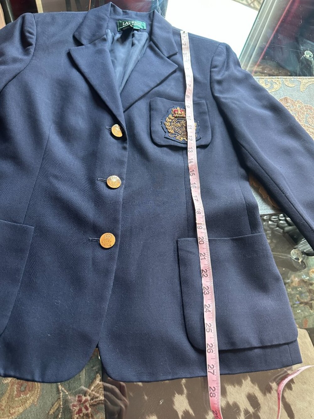 Lauren Ralph Lauren Navy Wool Blazer Gold Buttons 3d Crest Sz 12 - Picture 8 of 12